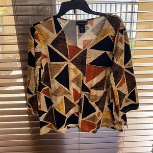 alfred dunner studio women blouse black tan orange soft large